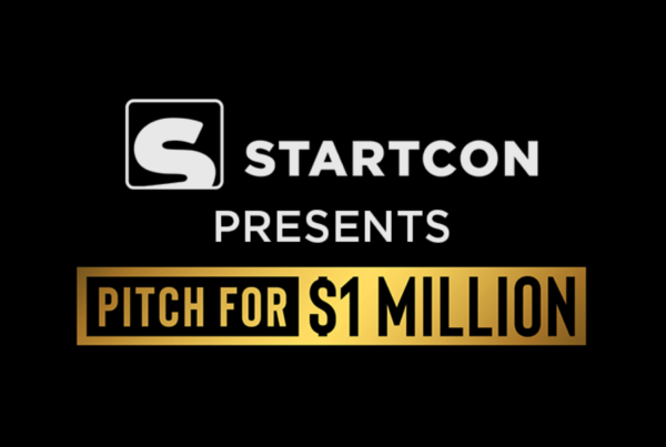 Startcon event promotion graphic featuring 'Pitch for $1 Million' for startup funding opportunities