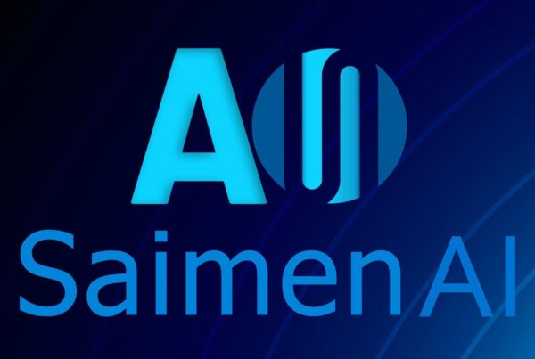 Logo of SaimenAI, representing Saimen's new venture into AI hardware solutions, featuring a dynamic blue design.