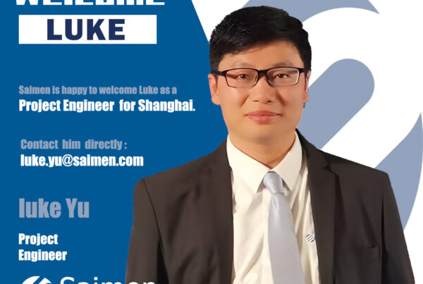 Welcome image featuring Luke Yu, the new Project Engineer for Saimen in Shanghai, with contact details.